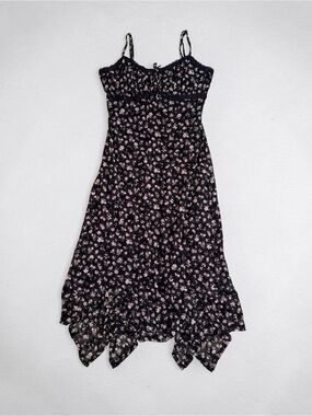 Planet Heart Black Floral Lace Trim Cottagecore Slip Midi Dress Size XL